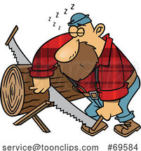 Cartoon Lumberjack Snoring and Sawing Logs by Toonaday