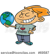 Cartoon Boy Wearing an I Love Geology Shirt and Holding a Globe by Toonaday