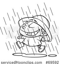Cartoon Boy Wearing Rain Gear and Playing in April Showers by Toonaday