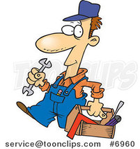 Cartoon Repair Guy Carrying a Tool Box by Toonaday