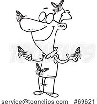 Cartoon Black and White Butterfly Whisperer Guy by Toonaday