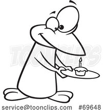 Cartoon Black and White Birthday Penguin with a Cupcake by Toonaday