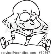 Cartoon Black and White Girl Reading a Book by Toonaday