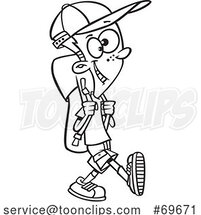 Cartoon Black and White Boy Hiking by Toonaday