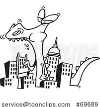 Cartoon Black and White Giant Monster Eating a City by Toonaday