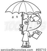 Cartoon Boy Holding a Rain Check and Umbrella by Toonaday