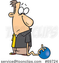 Cartoon Guy with a Long Arm Grabbing a Bowling Ball by Toonaday