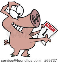 Cartoon Swine Holding a Calendar for Pig Day by Toonaday