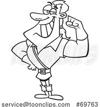 Black and White Outline Cartoon of Gaston Flexing by Toonaday