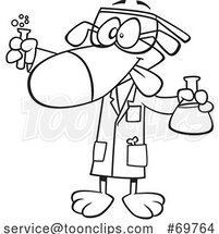 Black and White Outline Cartoon Dog Chemist by Toonaday