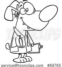 Black and White Outline Cartoon Dog Doctor by Toonaday