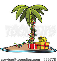 Cartoon Christmas Island with a Palm Tree and Gifts by Toonaday