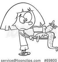 Black and White Outline Cartoon Girl with a Hodgepodge of Food by Toonaday