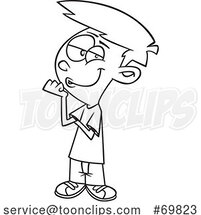 Black and White Outline Cartoon Boy with a Big Ego by Toonaday