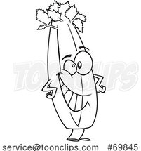Black and White Outline Cartoon Proud Celery Character by Toonaday