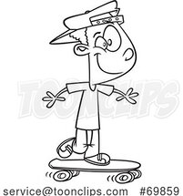 Black and White Outline Cartoon Boy Skateboarding by Toonaday
