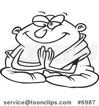 Cartoon Black and White Line Drawing of a Meditating Monk by Toonaday