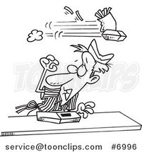 Cartoon Black and White Line Drawing of a Fast Food Ducking Flying Food by Toonaday