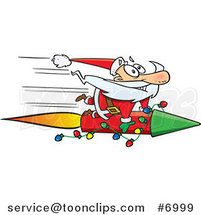 Cartoon Santa Riding a Fast Rocket by Toonaday