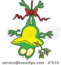 Cartoon Frog Hanging Upside down with Mistletoe by Toonaday