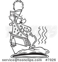 Cartoon Black and White Line Drawing of a Sweaty Musician Looking at His Melted Sousaphone by Toonaday