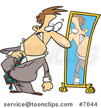 Cartoon Business Man Dressing in Front of a Mirror by Toonaday