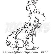 Cartoon Line Art Design of a Business Man Walking and Talking on a Cell Phone by Toonaday