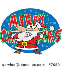 Cartoon Santa over MERRY CHRISTMAS by Toonaday