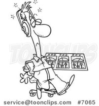 Cartoon Black and White Line Drawing of a Musician at His Mix Deck by Toonaday