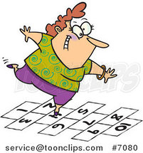 Cartoon Happy Lady Playing Hopscotch by Toonaday