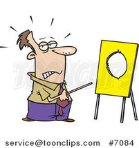Cartoon Business Man Pointing to a Board with a Hole by Toonaday