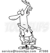 Cartoon Black and White Line Drawing of a Guy Wearing Mismatched Socks by Toonaday