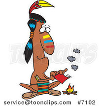 Cartoon Native American Guy Fanning a Fire with a Memo by Toonaday