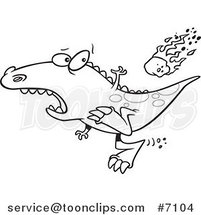 Cartoon Black and White Line Drawing of a Dinosaur Running from a Falling Meteor by Toonaday