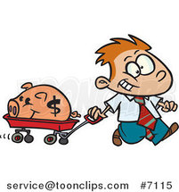 Cartoon Rich Boy Pulling His Piggy Bank in a Wagon by Toonaday