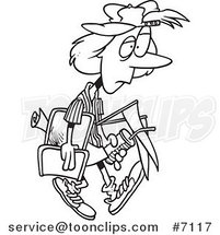 Cartoon Black and White Line Drawing of a Tired Soccer Mom by Toonaday
