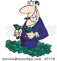 Cartoon Rich Business Man Standing in Cash by Toonaday