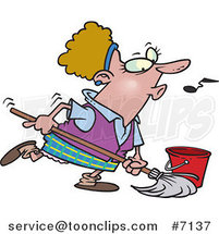 Cartoon Lady Whistling While Mopping by Toonaday