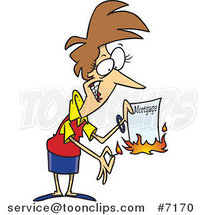 Cartoon Lady Burning Her Mortgage by Toonaday