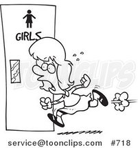 Cartoon Line Art Design of a Little Girl Rushing to the Bathroom by Toonaday