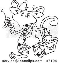 Cartoon Black and White Line Drawing of a Business Monkey by Toonaday