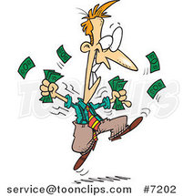Cartoon Excited Business Man Holding Cash by Toonaday