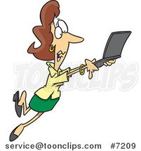 Cartoon Mobile Business Woman Taking off with Her Laptop by Toonaday