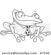 Cartoon Black and White Line Drawing of a Business Frog with an Ant Tie by Toonaday