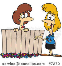 Cartoon Lady Neighbors Chatting over a Fence by Toonaday