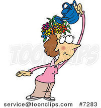 Cartoon Fertile Lady Watering the Flowers on Her Head by Toonaday