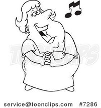 Cartoon Black and White Line Drawing of a Fat Lady Singing by Toonaday