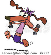 Cartoon Healthy Dog Running with Dumbbells by Toonaday