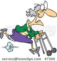 Cartoon Feisty Granny Running with a Walker by Toonaday