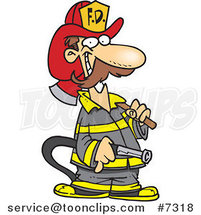 Cartoon Fire Fighter Carrying an Axe and Hose by Toonaday